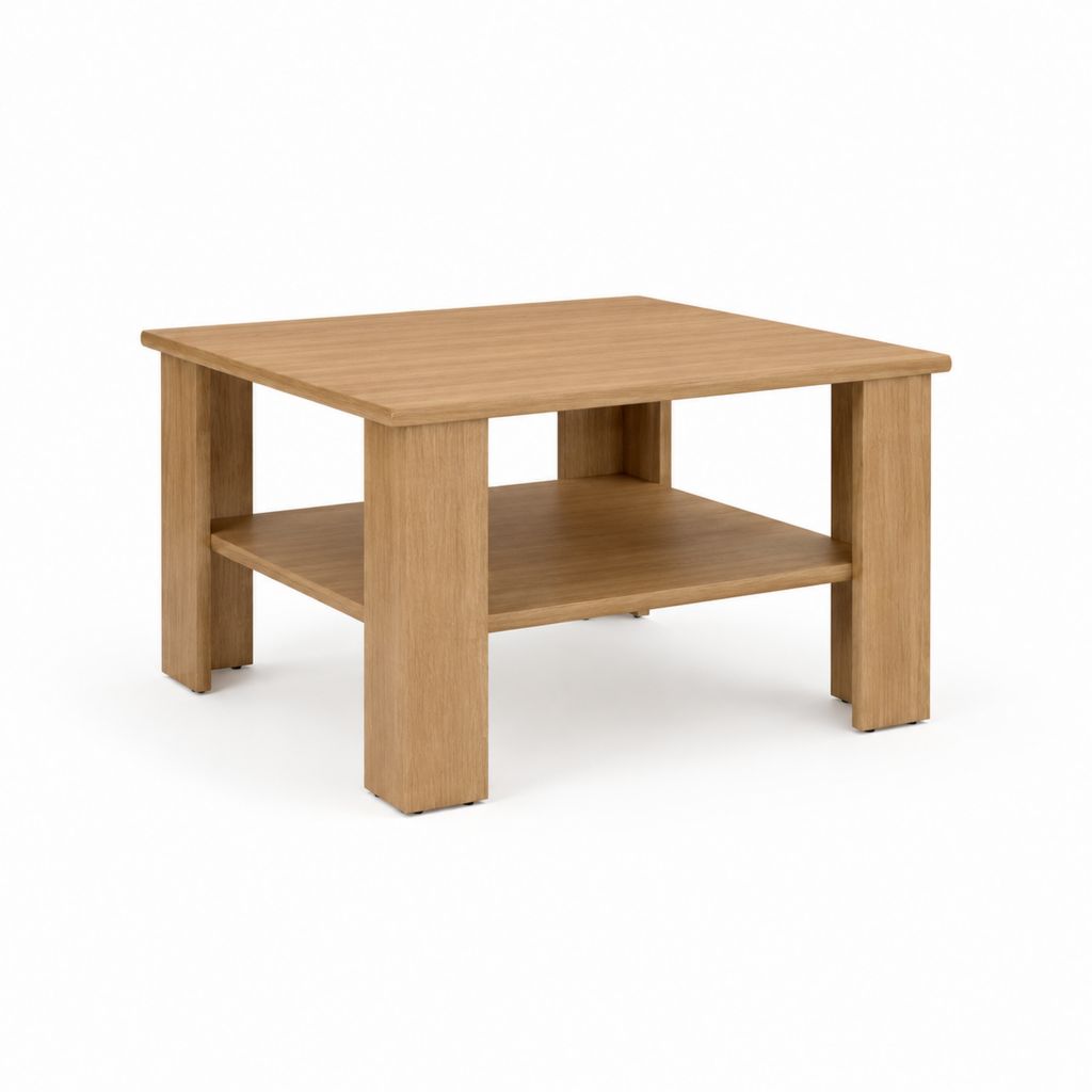 Couchtisch Eichenholzoptik Spanplatte quadratisch mit Ablage 70 x 70 x 45 cm