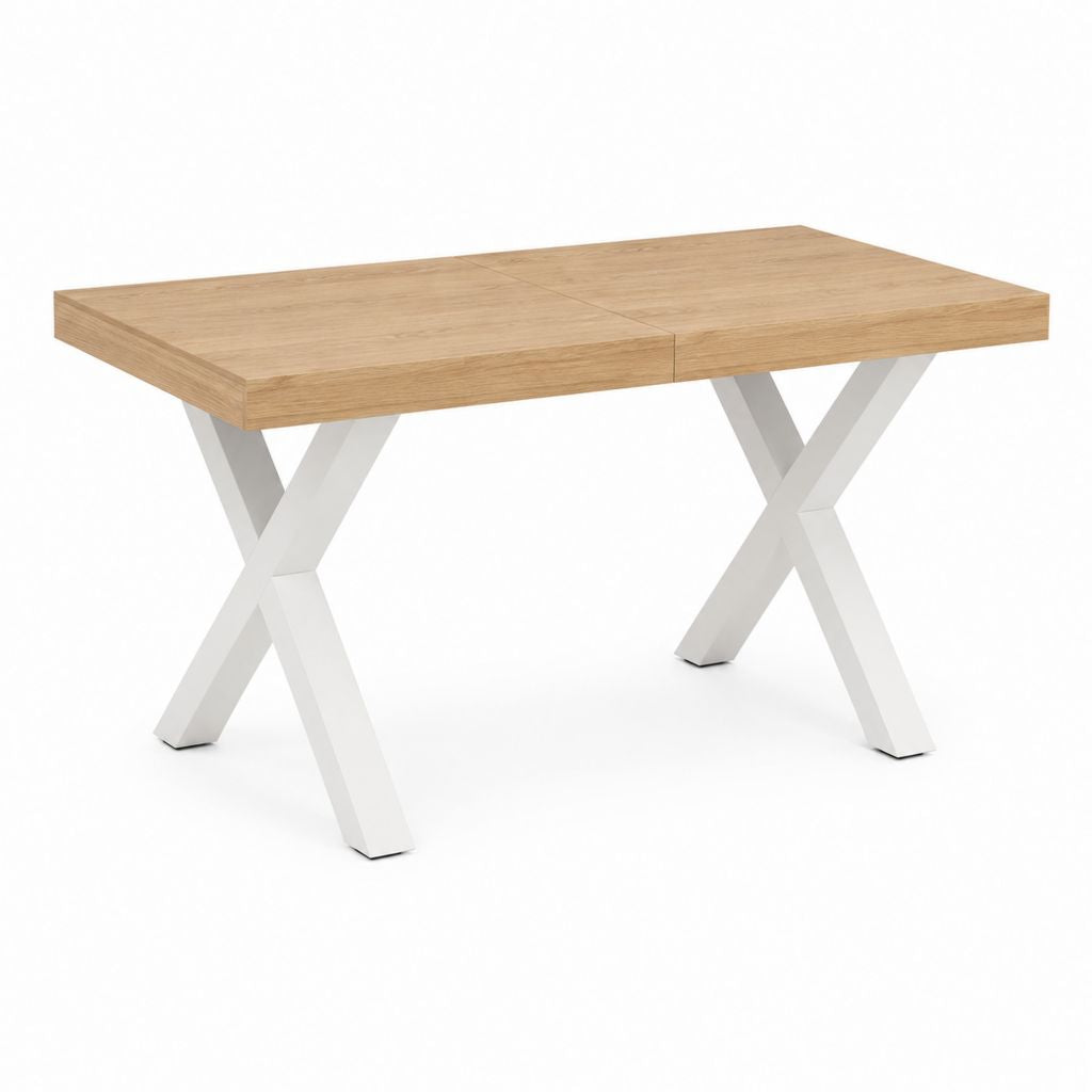 Ausziehbarer Esstisch Eicheoptik Weiß Holzwerkstoff Rechteckig 160/200 x 90 x 75 cm