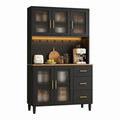 Küchenbuffet mit Vitrinenschränken Schwarz MDF Rechteckig 120 x 40 x 200 cm
