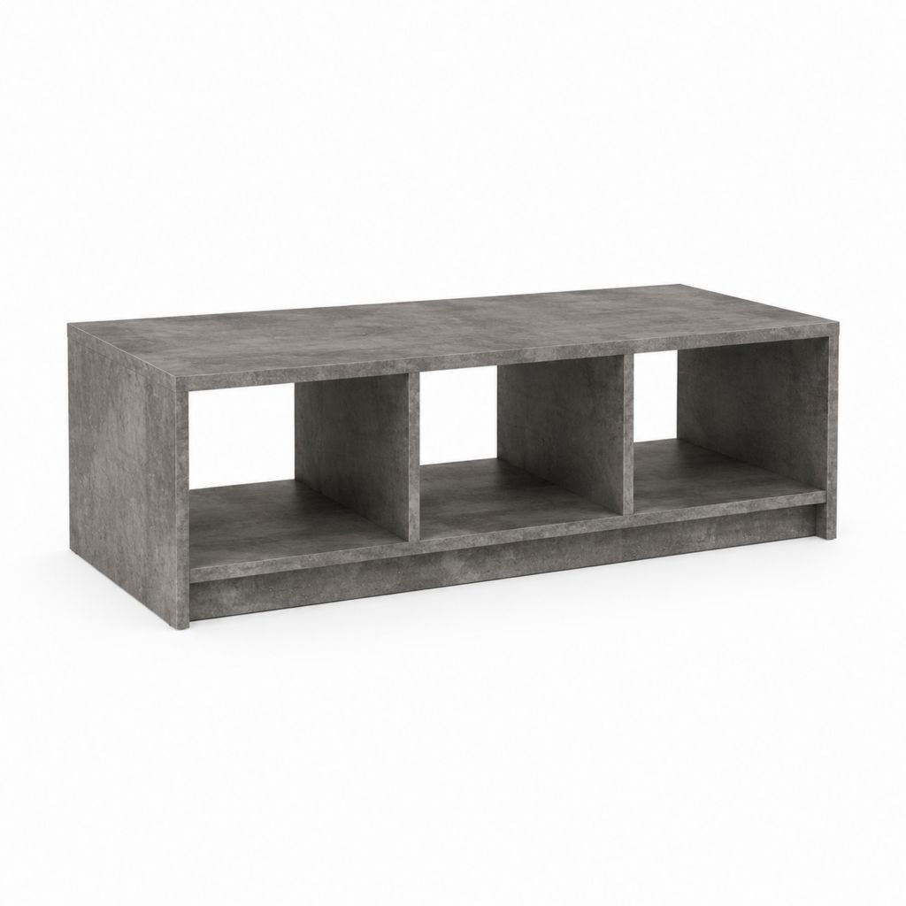 Couchtisch Betonoptik aus melaminharzbeschichteter Spanplatte rechteckig mit 3 offenen Fächern 110 x 50 x 40 cm