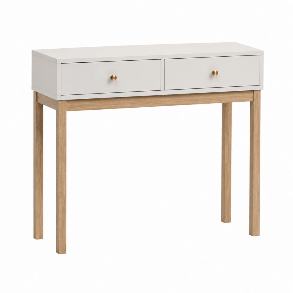 Konsolentisch mit 2 Schubladen Weiß MDF und Eiche rechteckig 100 x 35 x 80 cm