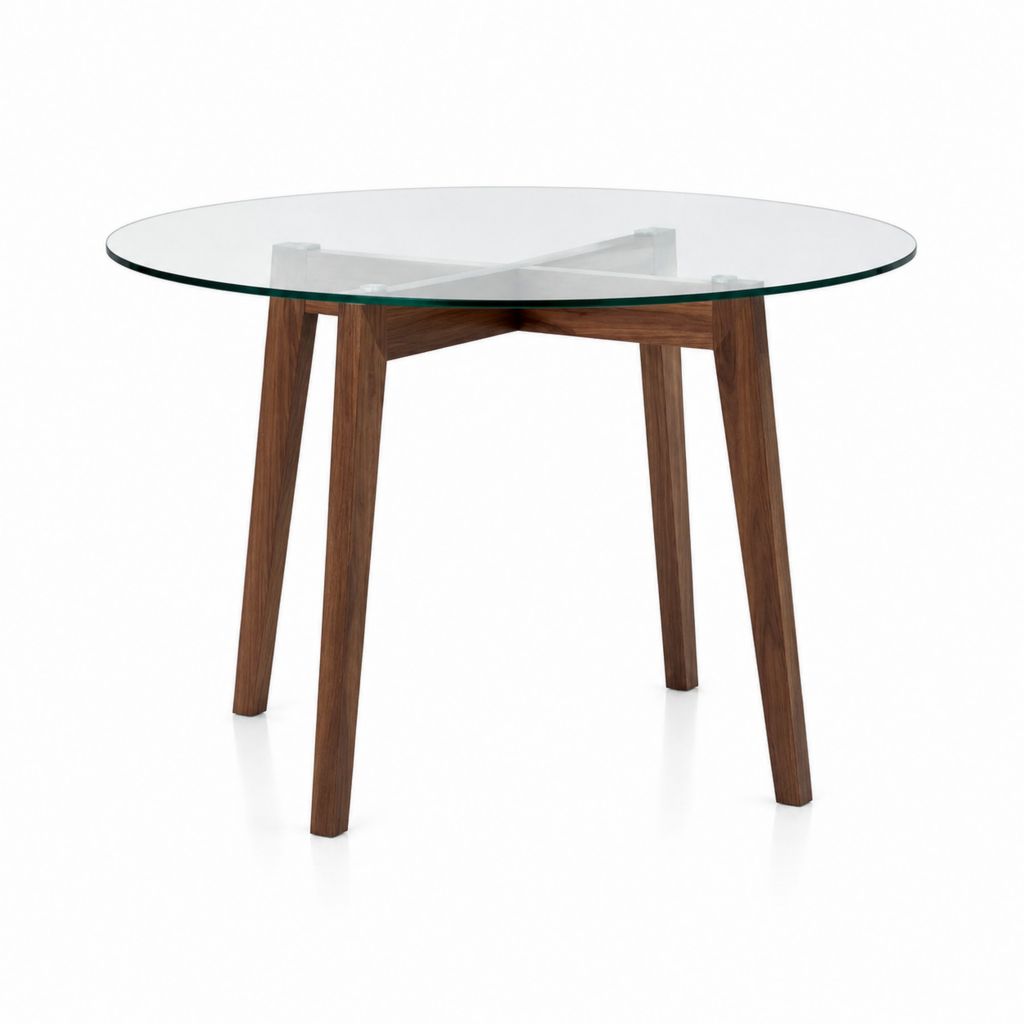 Runder Esstisch Transparent Sicherheitsglas Walnussholz 100 x 75 cm