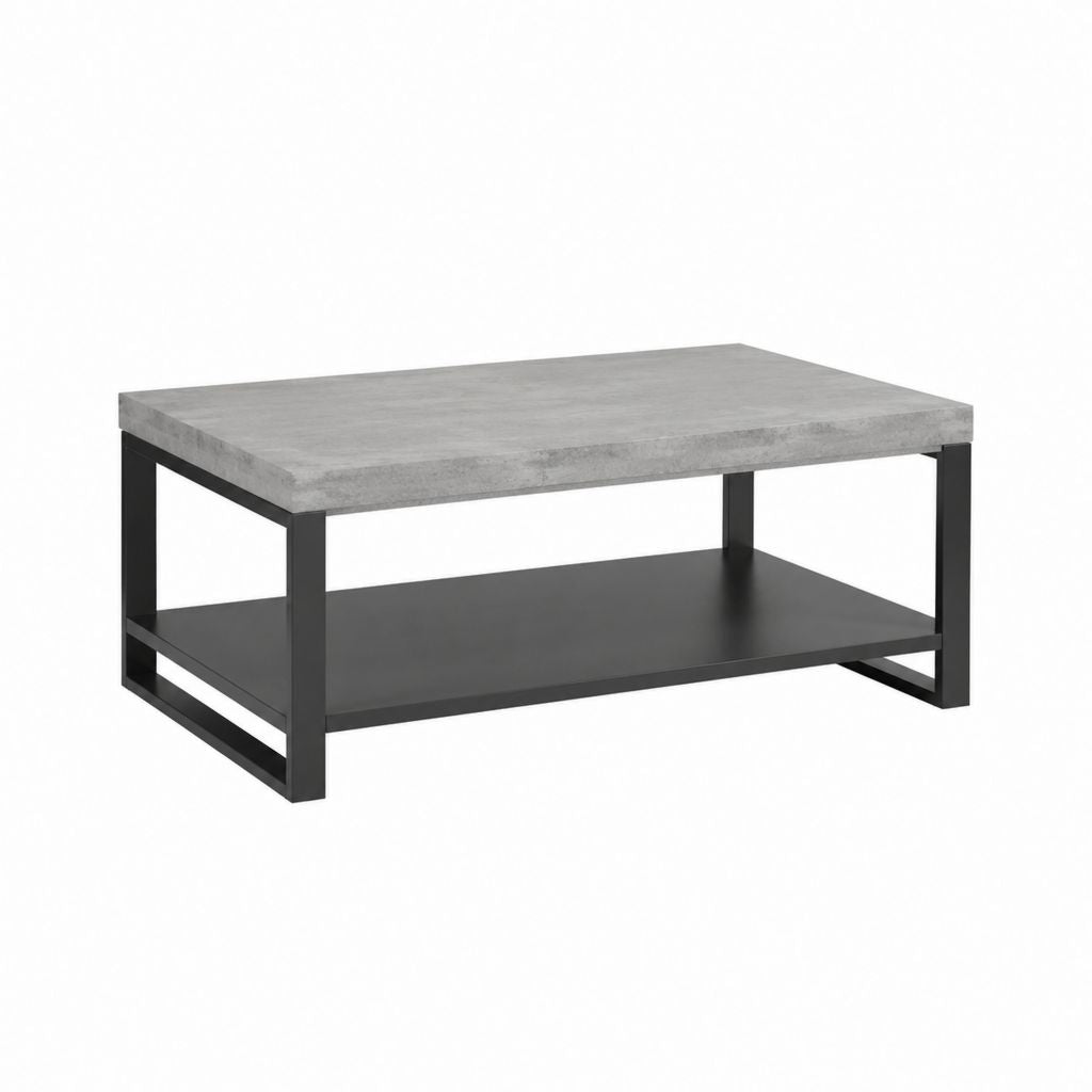 Couchtisch Grau Schwarz MDF Betonoptik Rechteckig mit Stahlgestell 100 x 60 x 45 cm