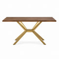 Esstisch rechteckig Walnussbraun MDF mit Walnussdekor und goldfarbenem Edelstahlgestell 180 x 90 x 75 cm