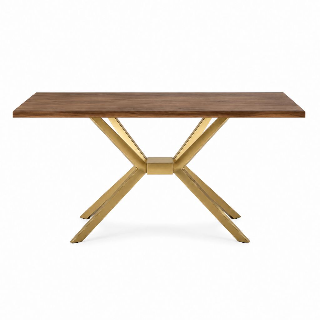 Esstisch rechteckig Walnussbraun MDF mit Walnussdekor und goldfarbenem Edelstahlgestell 180 x 90 x 75 cm
