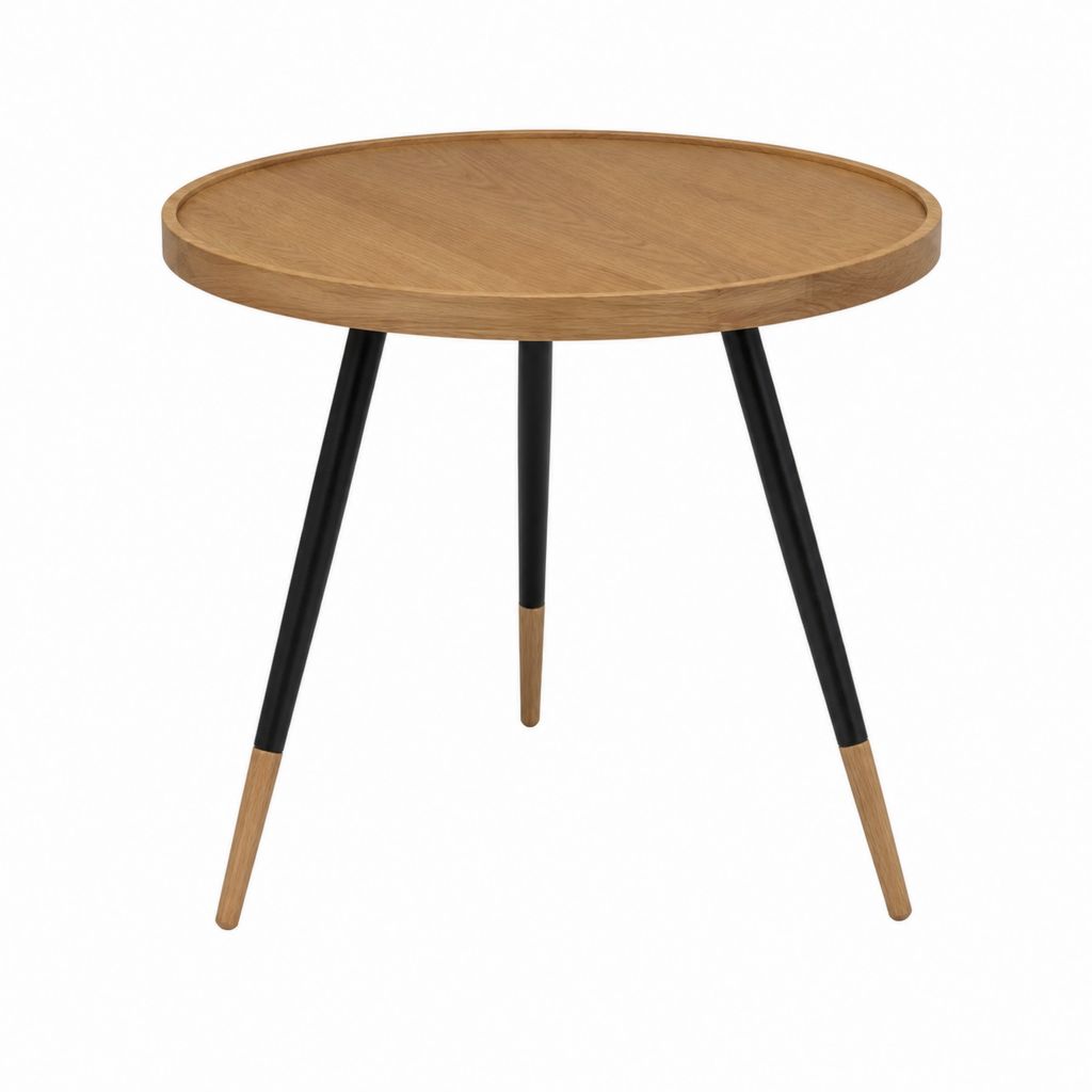 Runder Couchtisch Eiche Schwarz aus MDF mit Eichenfurnier und Stahl Ø 80 x 45 cm