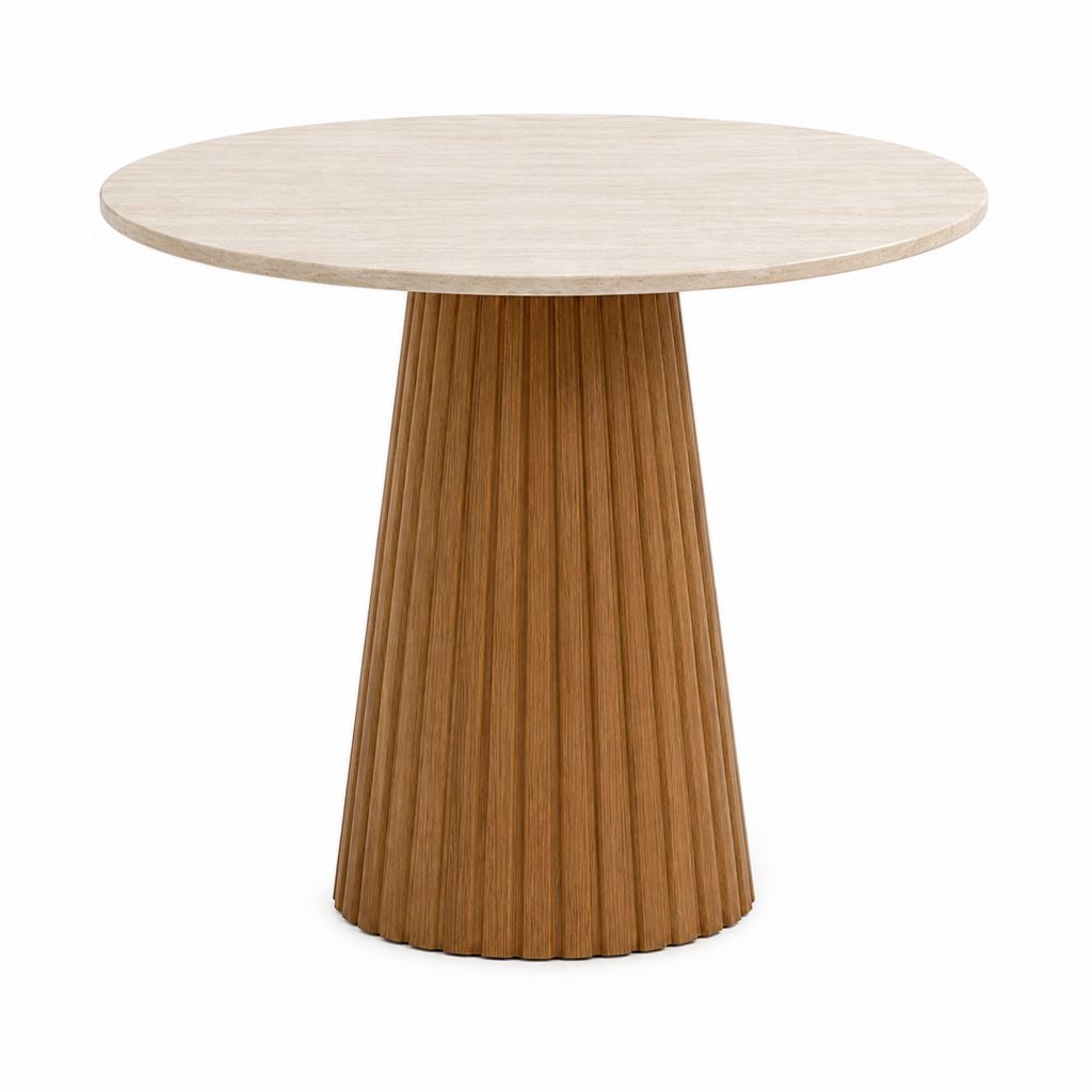 Runder Esstisch Beige Nussbraun MDF mit Melaminharzbeschichtung und Walnussfurnier Ø 120 cm Höhe 75 cm