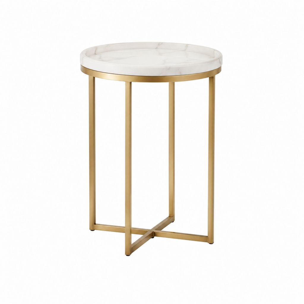 Beistelltisch rund Weiß Kunstmarmor Stahl 40 cm Höhe 60 cm
