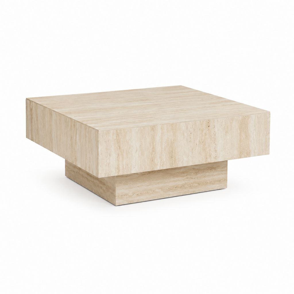Couchtisch Travertin Beige Naturstein quadratisch 80 x 80 x 32 cm