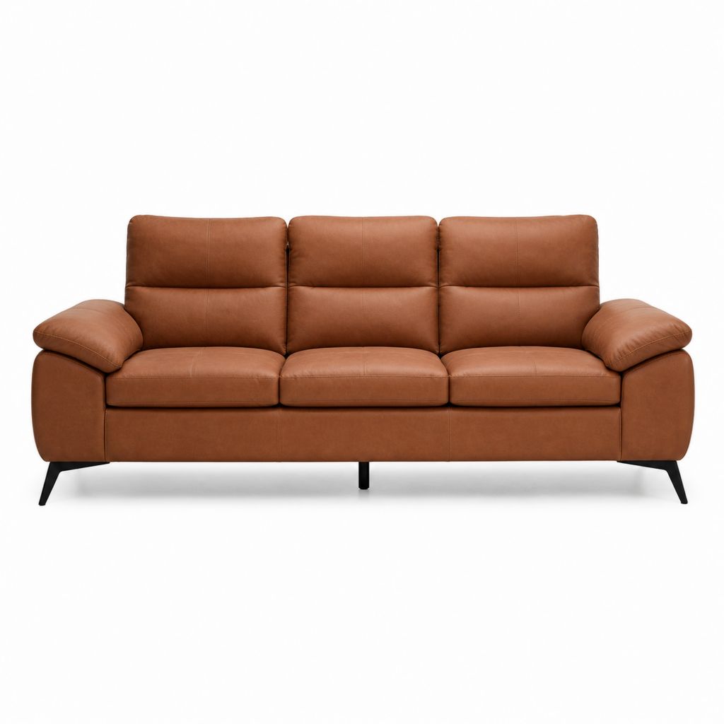 3-Sitzer Sofa Cognac PU-Kunstleder Gerade Form 210 x 90 x 88 cm