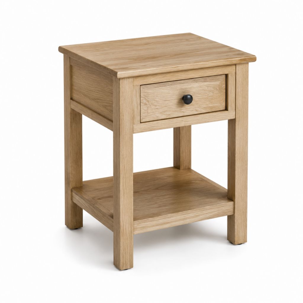 Beistelltisch Eiche natur Massivholz rechteckig mit Schublade und Ablage 45 x 35 x 60 cm