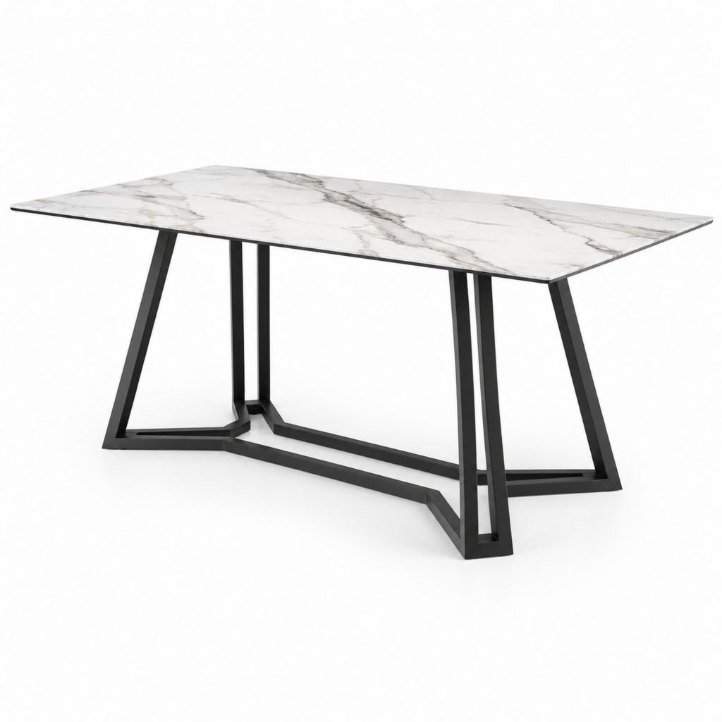 Esstisch Weiß Schwarz Keramik in Marmoroptik Rechteckig 180 x 90 x 75 cm
