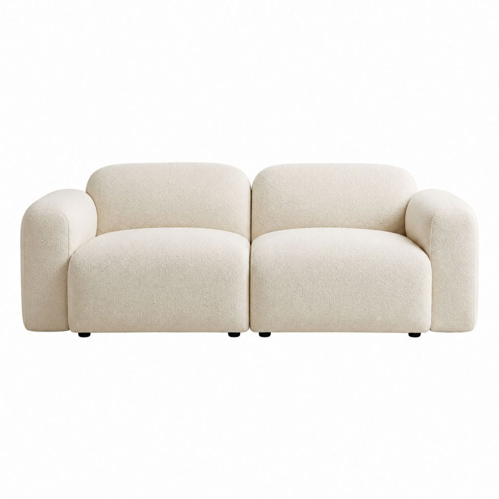 2-Sitzer Sofa Creme Polyester-Bouclé abgerundete Form 220 x 95 x 72 cm