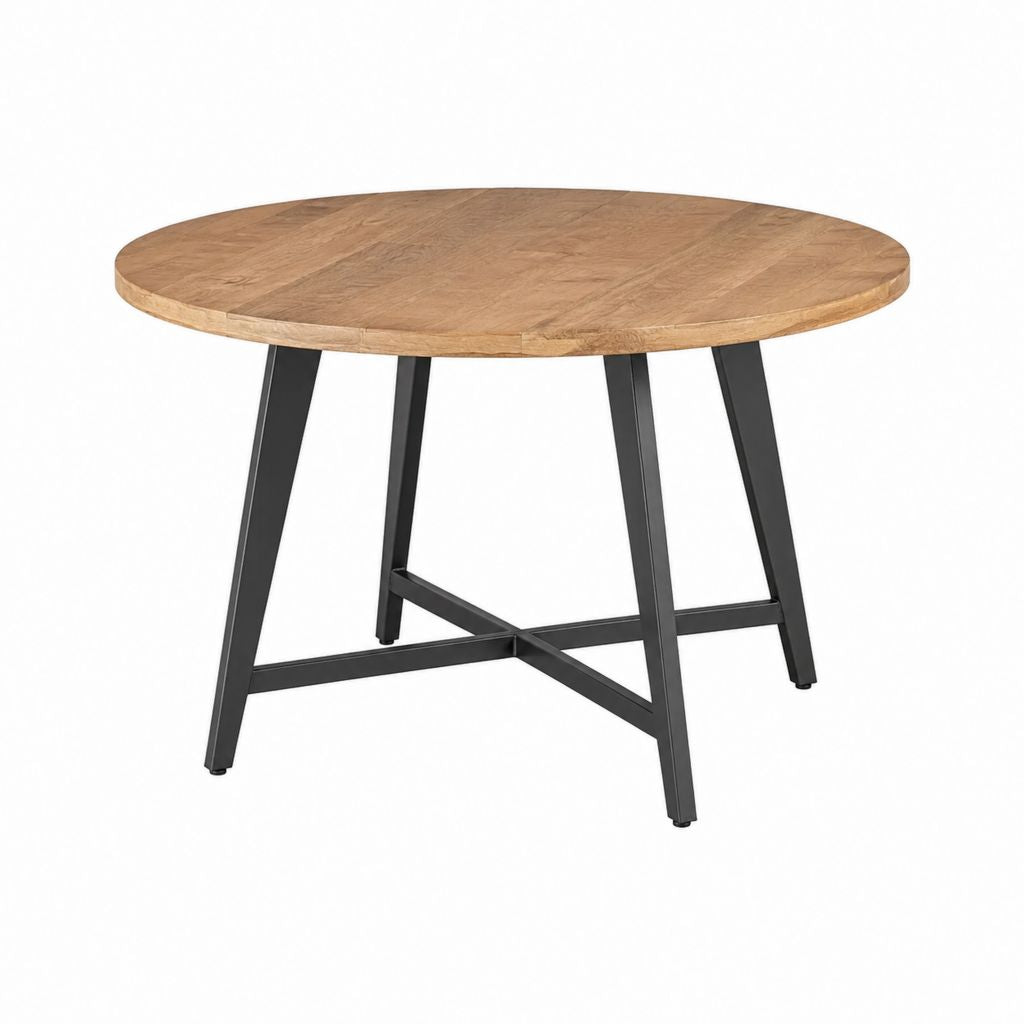 Runder Esstisch Natur Mangoholz Stahl 120 x 120 x 75 cm